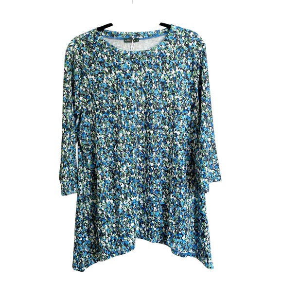 OFEEFAN Blue Floral Tunic Top 3/4 Sleeve Size Large - Picture 2 of 5